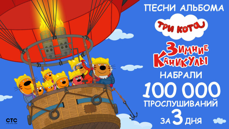 Альбом «Три кота. Зимние каникулы» набрал 100 тыс. прослушиваний всего за 3 дня! Альбом «Три кота. Зимние каникулы» набрал 100 тыс. прослушиваний всего за 3 дня!